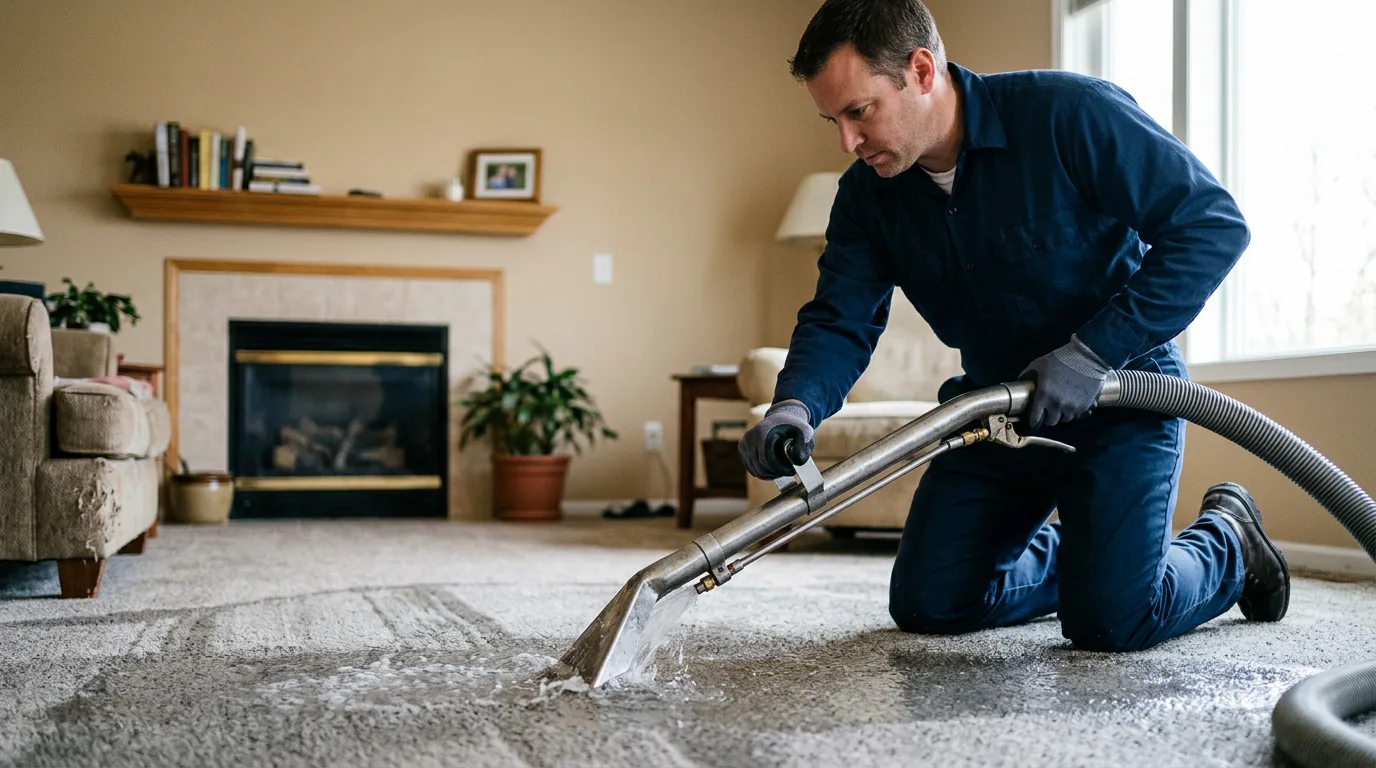 Water damage restoration technician working near Belgrade, ME